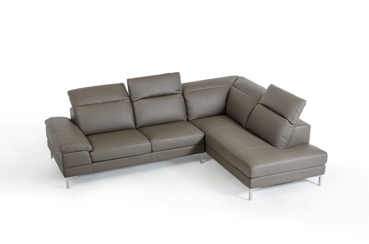 48" Grey Eco-Leather  Wood  Steel  and Foam Sectional Sofa