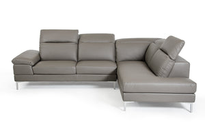 48" Grey Eco-Leather  Wood  Steel  and Foam Sectional Sofa