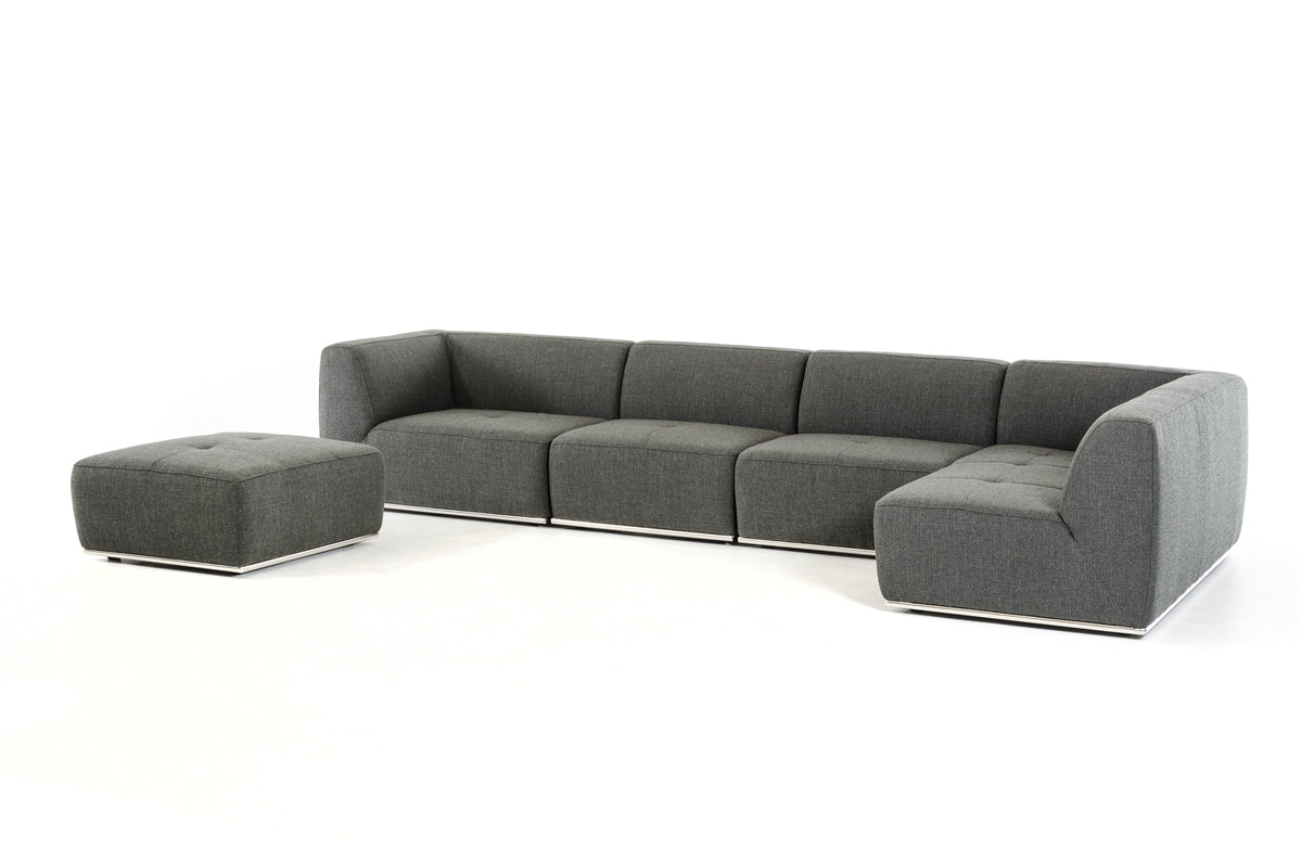 34" Grey Fabric  Foam  and Wood Sectional Sofa