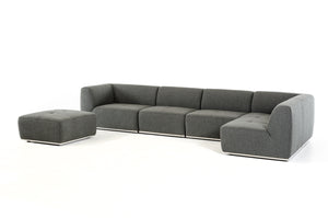 34" Grey Fabric  Foam  and Wood Sectional Sofa