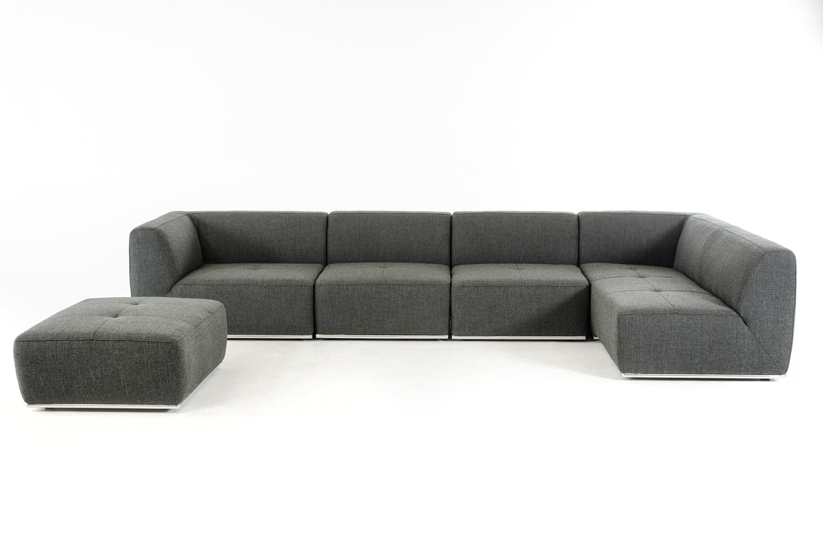 34" Grey Fabric  Foam  and Wood Sectional Sofa