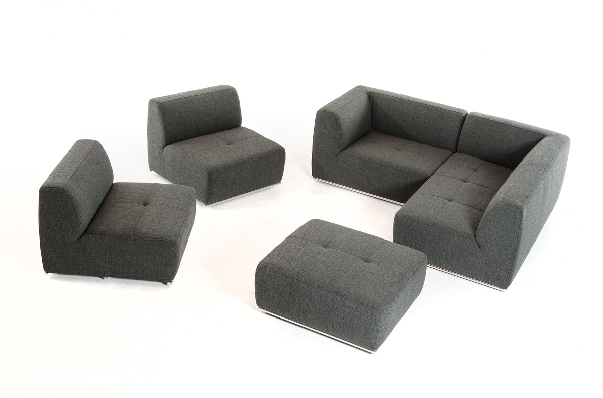 34" Grey Fabric  Foam  and Wood Sectional Sofa