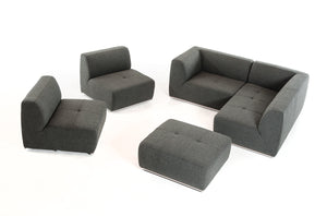 34" Grey Fabric  Foam  and Wood Sectional Sofa