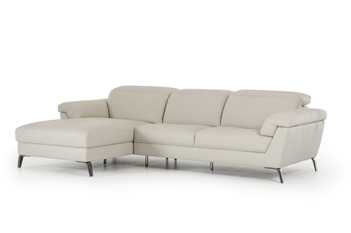 37" Light Grey Eco-Leather  Foam  Steel  and Wood Sectional Sofa