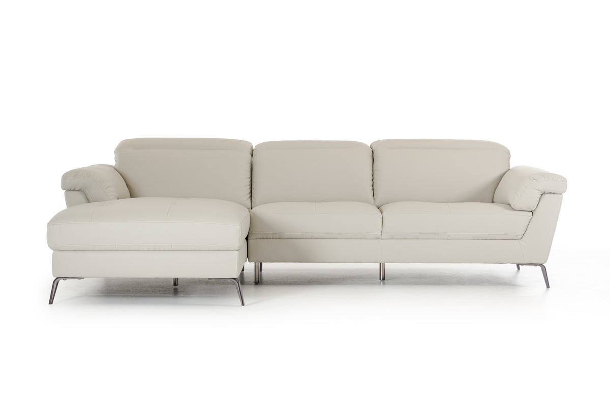 37" Light Grey Eco-Leather  Foam  Steel  and Wood Sectional Sofa