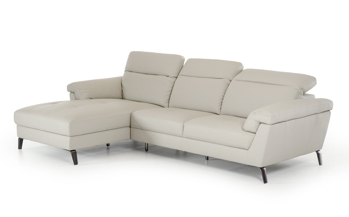 37" Light Grey Eco-Leather  Foam  Steel  and Wood Sectional Sofa