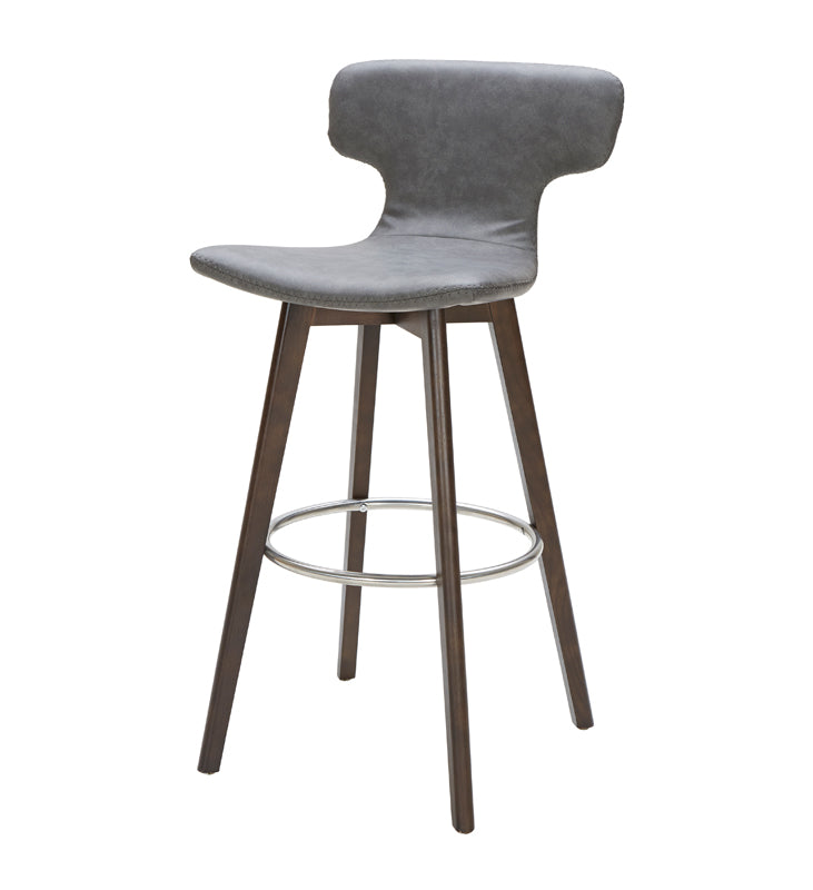 41" Dark Grey Eco-Leather  Steel  and Wood Bar Stool