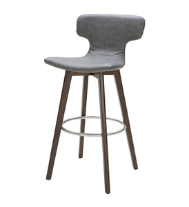 41" Dark Grey Eco-Leather  Steel  and Wood Bar Stool