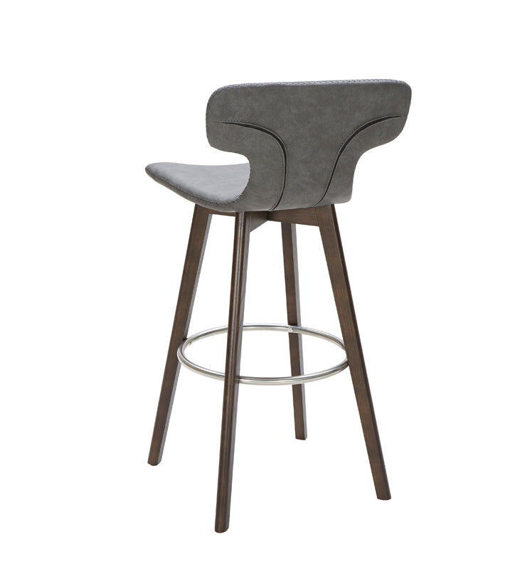 41" Dark Grey Eco-Leather  Steel  and Wood Bar Stool