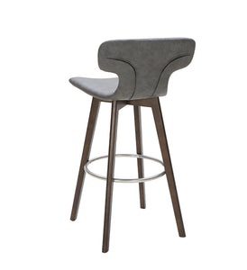 41" Dark Grey Eco-Leather  Steel  and Wood Bar Stool