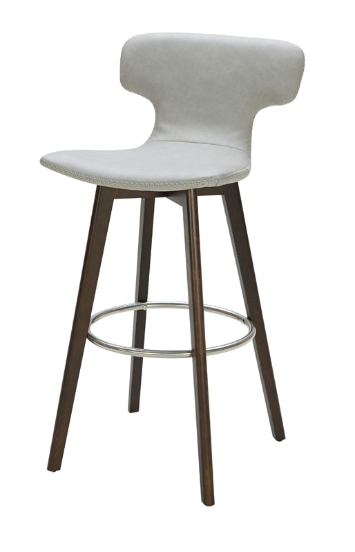 41" Light Grey Eco-Leather  Steel  and Wood Bar Stool