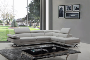 37" Light Grey Eco-Leather  Foam  Wood  and Metal Sectional Sofa