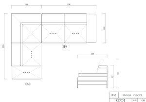 37" Light Grey Eco-Leather  Foam  Wood  and Metal Sectional Sofa