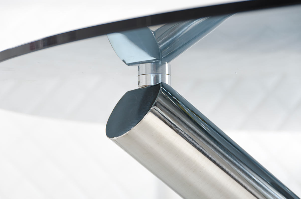 30" Glass and Steel Round Dining Table