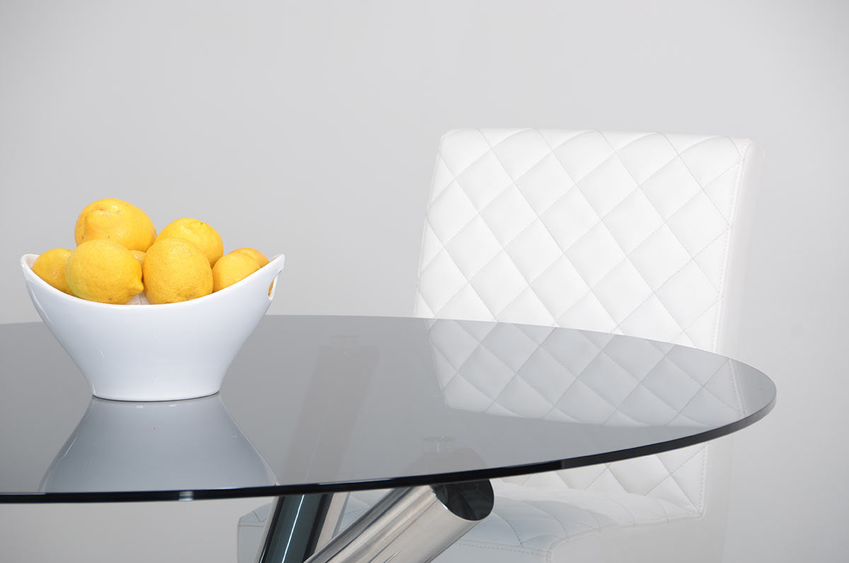 30" Glass and Steel Round Dining Table