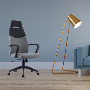 48" Grey and Black Fabric  Plastic  and Steel Office Chair