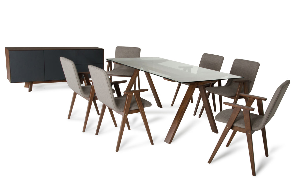 30" Walnut Wood  MDF and Glass Dining Set
