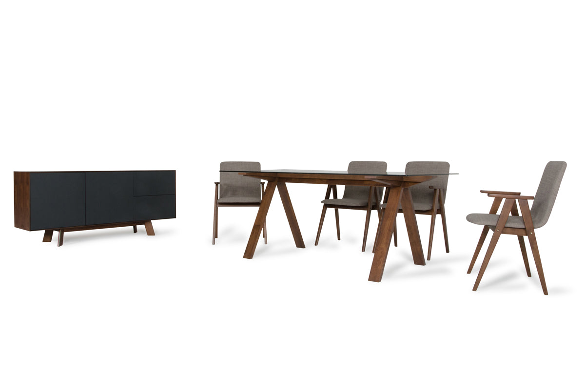 30" Walnut Wood  MDF and Glass Dining Set