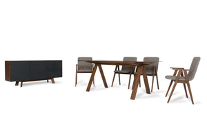 30" Walnut Wood  MDF and Glass Dining Set