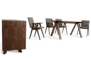 30" Walnut Wood  MDF and Glass Dining Set