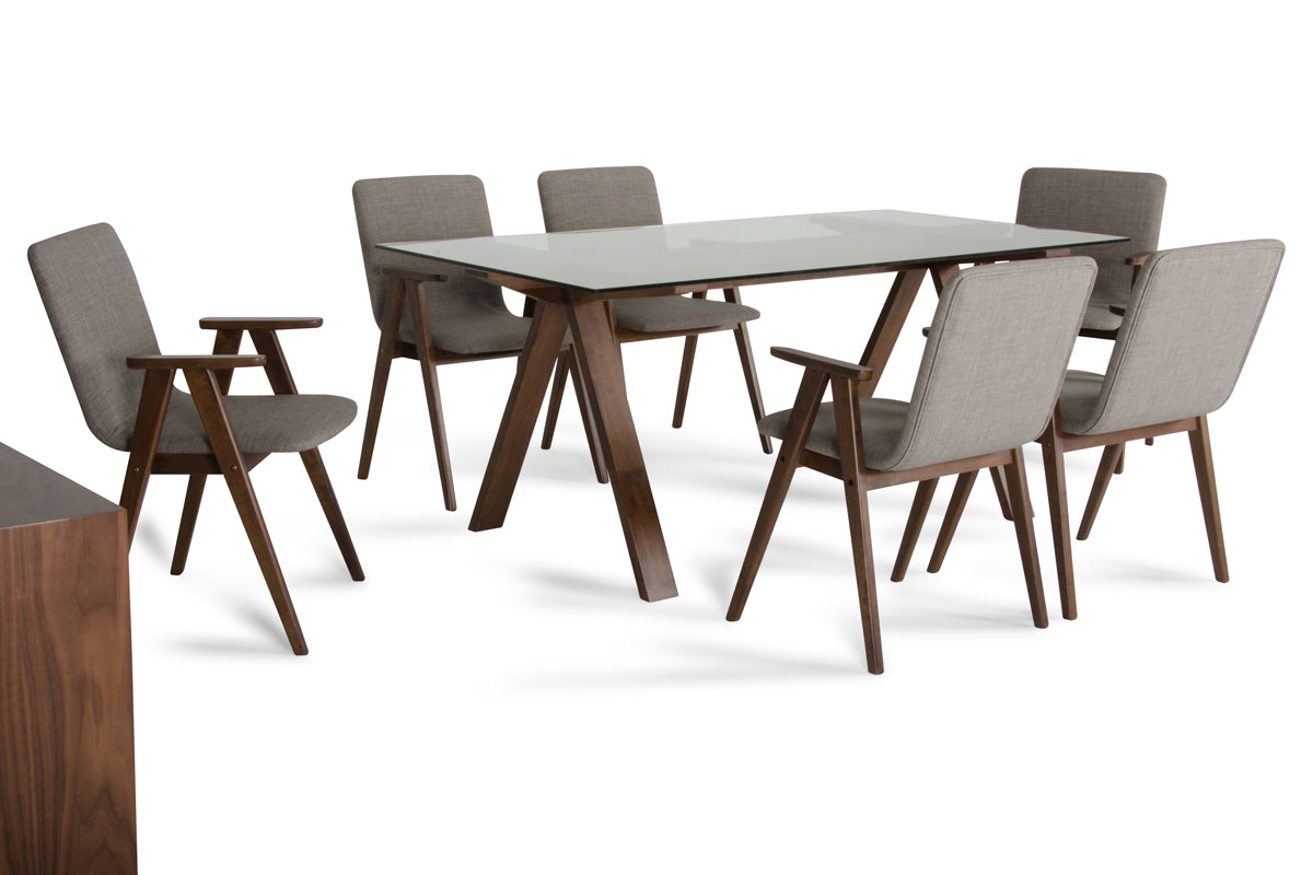 30" Walnut Wood  MDF and Glass Dining Set