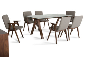 30" Walnut Wood  MDF and Glass Dining Set
