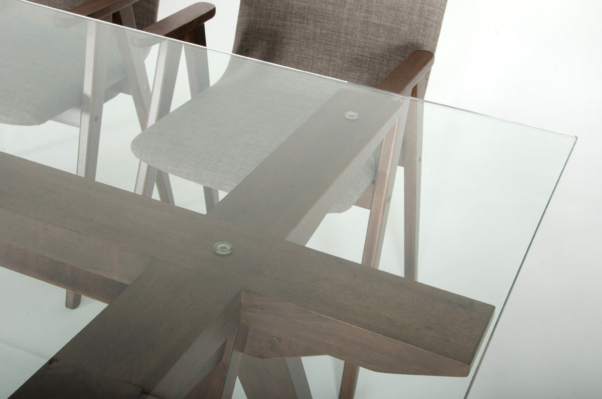 30" Walnut Wood  MDF and Glass Dining Set