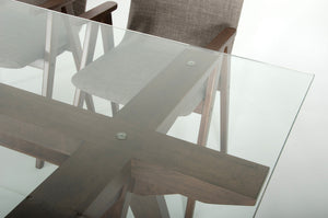 30" Walnut Wood  MDF and Glass Dining Set