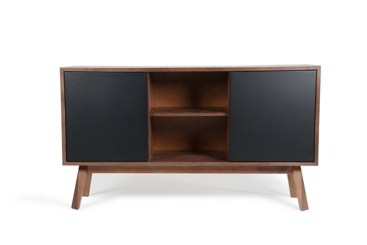 29" Walnut and Black Veneer  MDF  and Wood Buffet