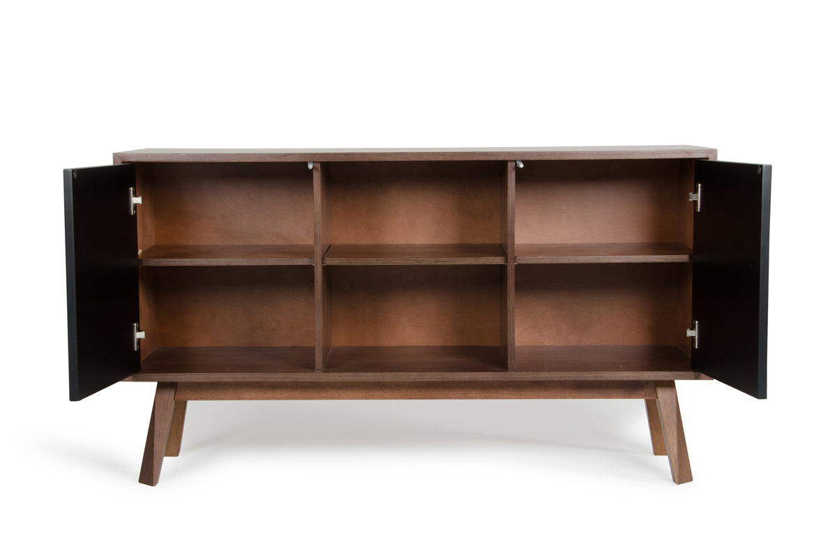 29" Walnut and Black Veneer  MDF  and Wood Buffet