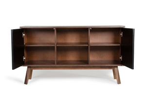 29" Walnut and Black Veneer  MDF  and Wood Buffet