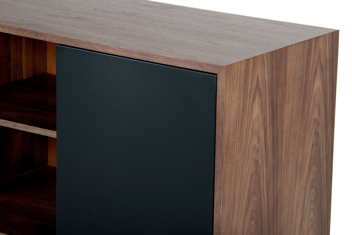 29" Walnut and Black Veneer  MDF  and Wood Buffet