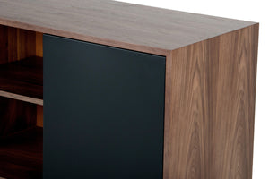 29" Walnut and Black Veneer  MDF  and Wood Buffet