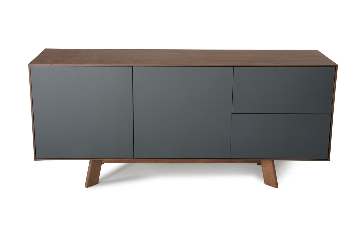 30" Charcoal Grey and Walnut Veneer  MDF  and Metal Buffet