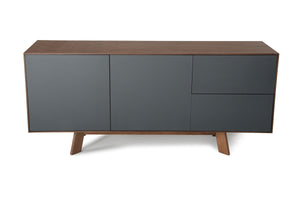 30" Charcoal Grey and Walnut Veneer  MDF  and Metal Buffet
