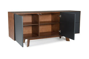 30" Charcoal Grey and Walnut Veneer  MDF  and Metal Buffet