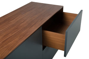 30" Charcoal Grey and Walnut Veneer  MDF  and Metal Buffet