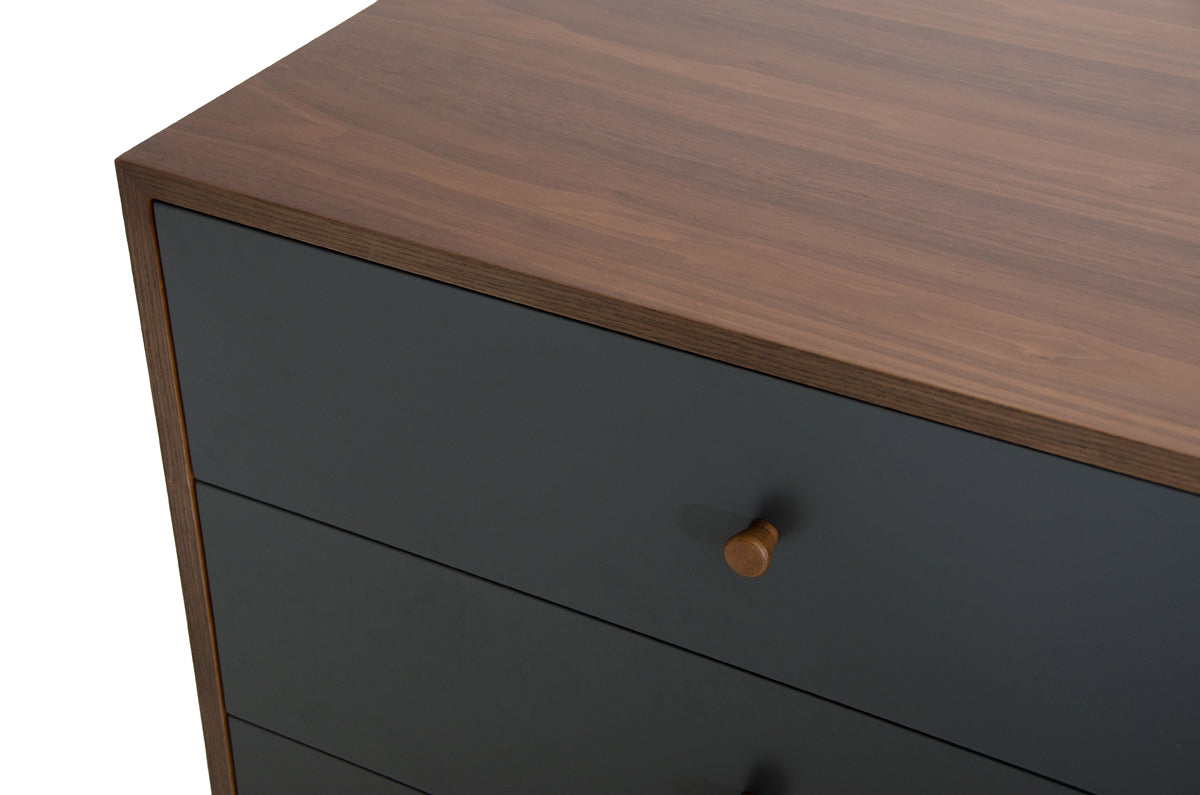 30" Grey and Walnut Veneer  MDF  and Wood Dresser with 6 Drawers