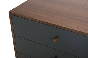 30" Grey and Walnut Veneer  MDF  and Wood Dresser with 6 Drawers