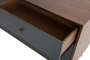 30" Grey and Walnut Veneer  MDF  and Wood Dresser with 6 Drawers