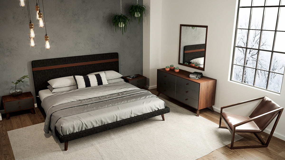 30" Grey and Walnut Veneer  MDF  and Wood Dresser with 6 Drawers