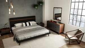 30" Grey and Walnut Veneer  MDF  and Wood Dresser with 6 Drawers