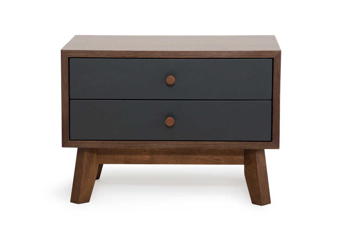 16" Grey and Walnut MDF  Wood  and Veneer Night Stand