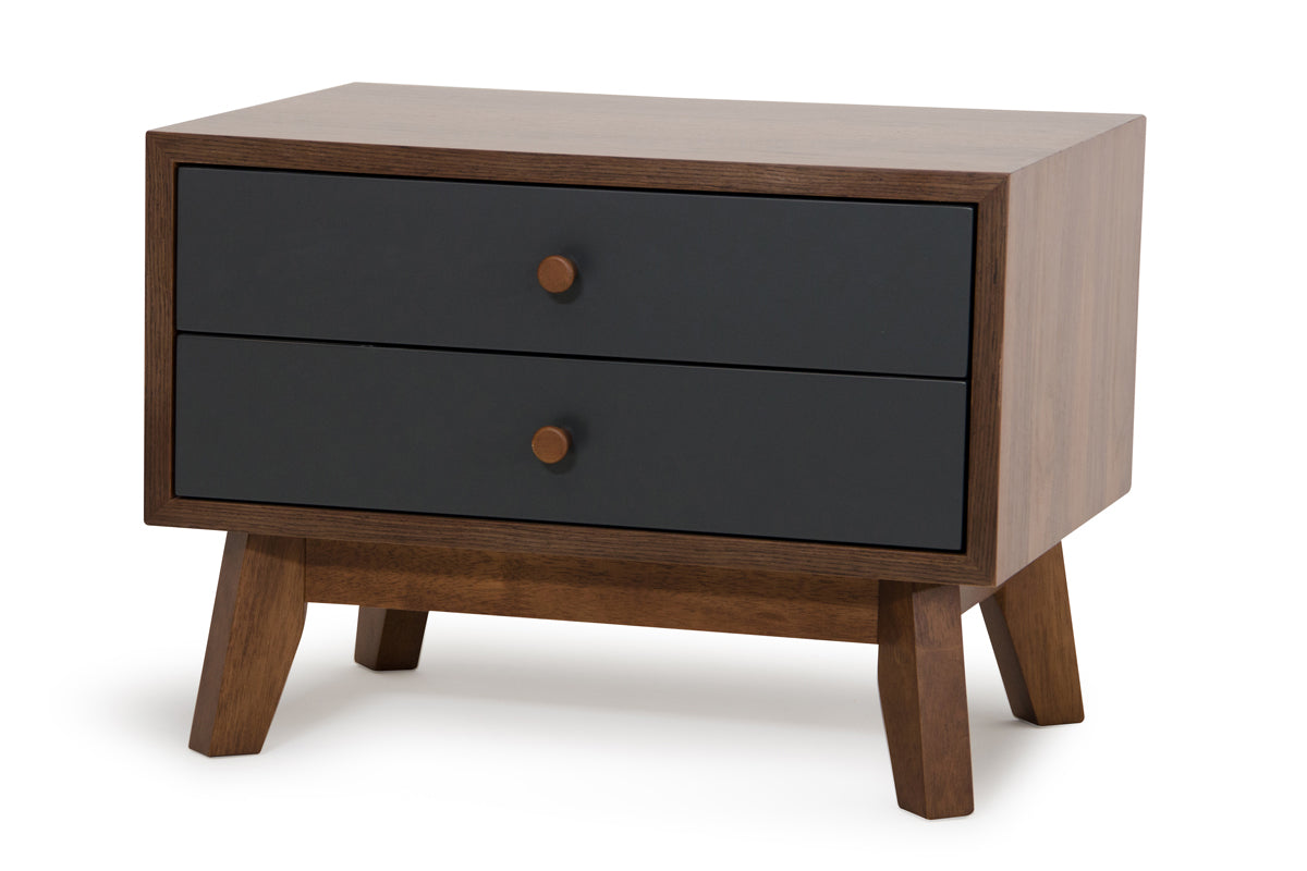 16" Grey and Walnut MDF  Wood  and Veneer Night Stand