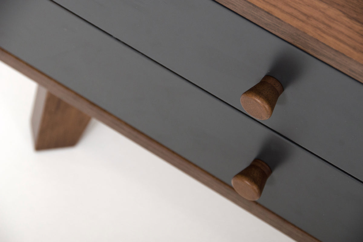 16" Grey and Walnut MDF  Wood  and Veneer Night Stand
