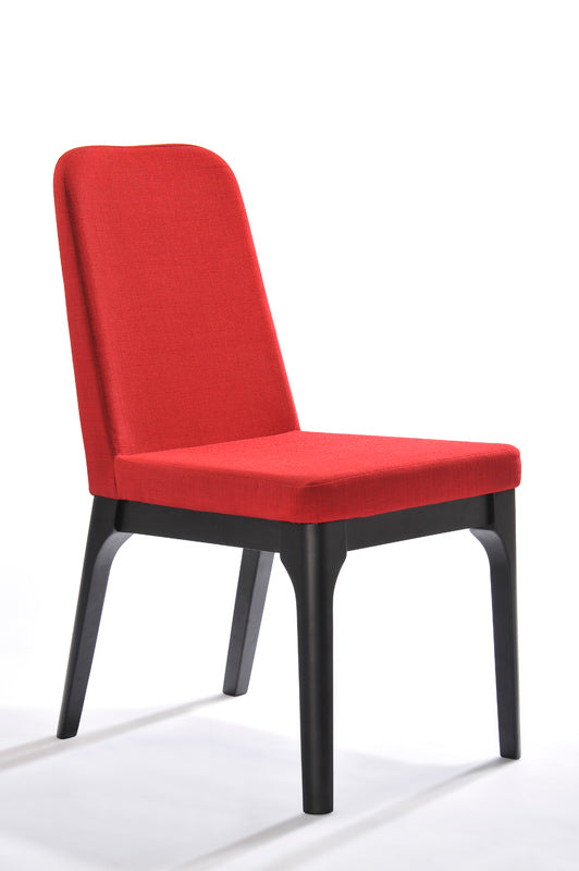 Two  35" Red Linen Fabric and Metal Dining Chairs