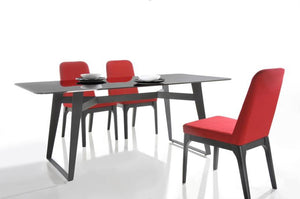 Two  35" Red Linen Fabric and Metal Dining Chairs