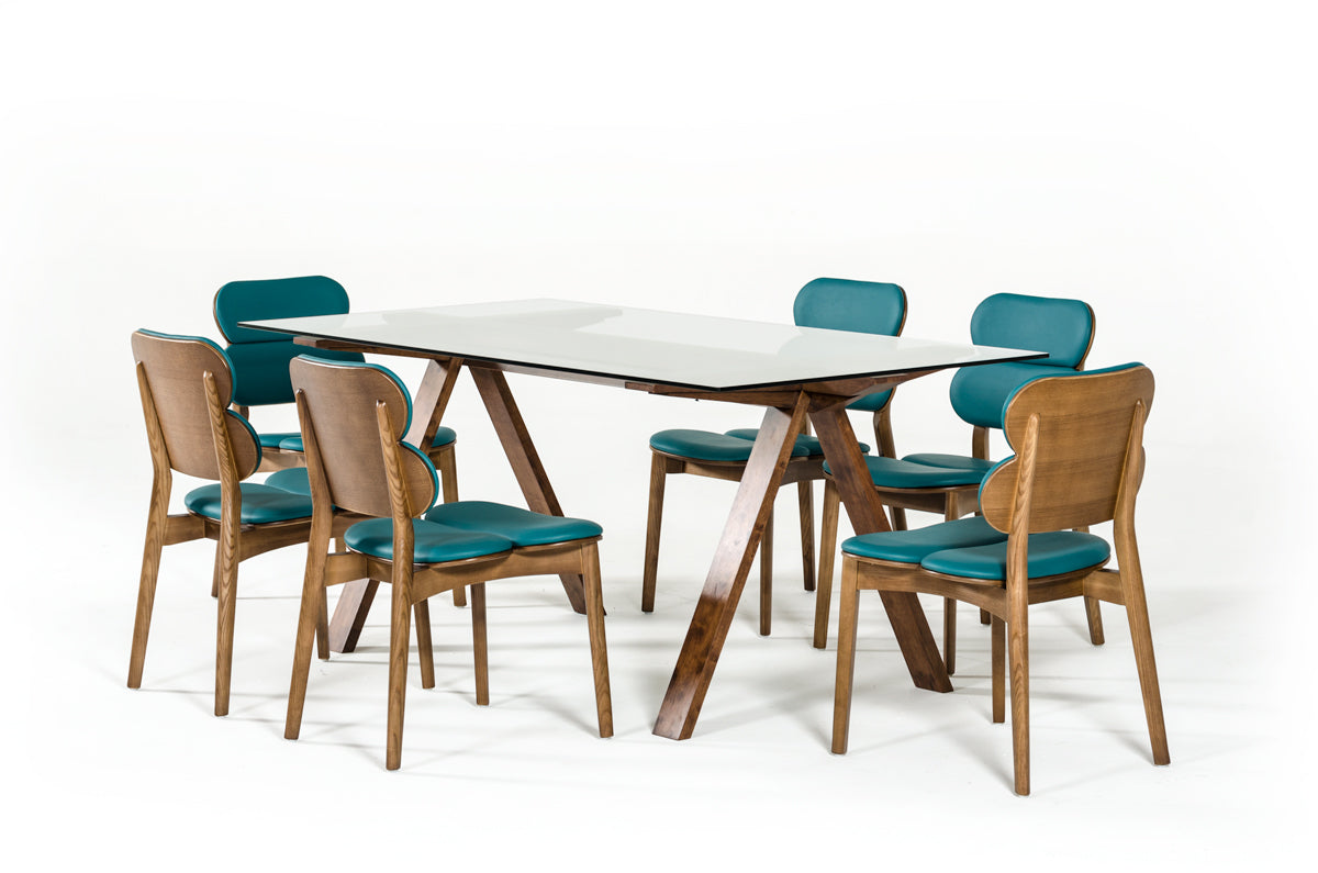 30" Walnut Wood and Glass Dining Table