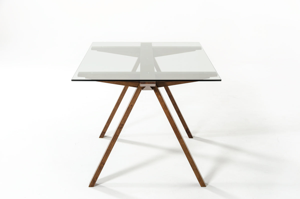 30" Walnut Wood and Glass Dining Table