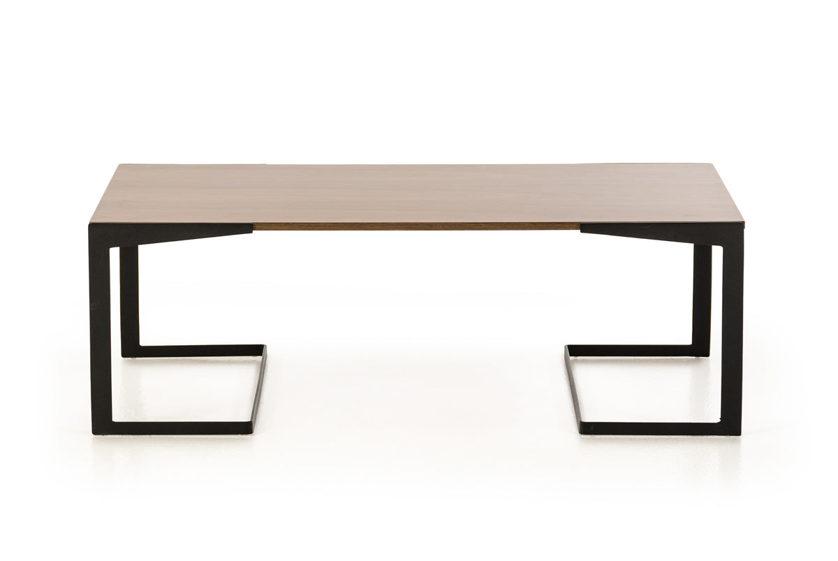 16" Walnut Veneer and Metal Coffee Table